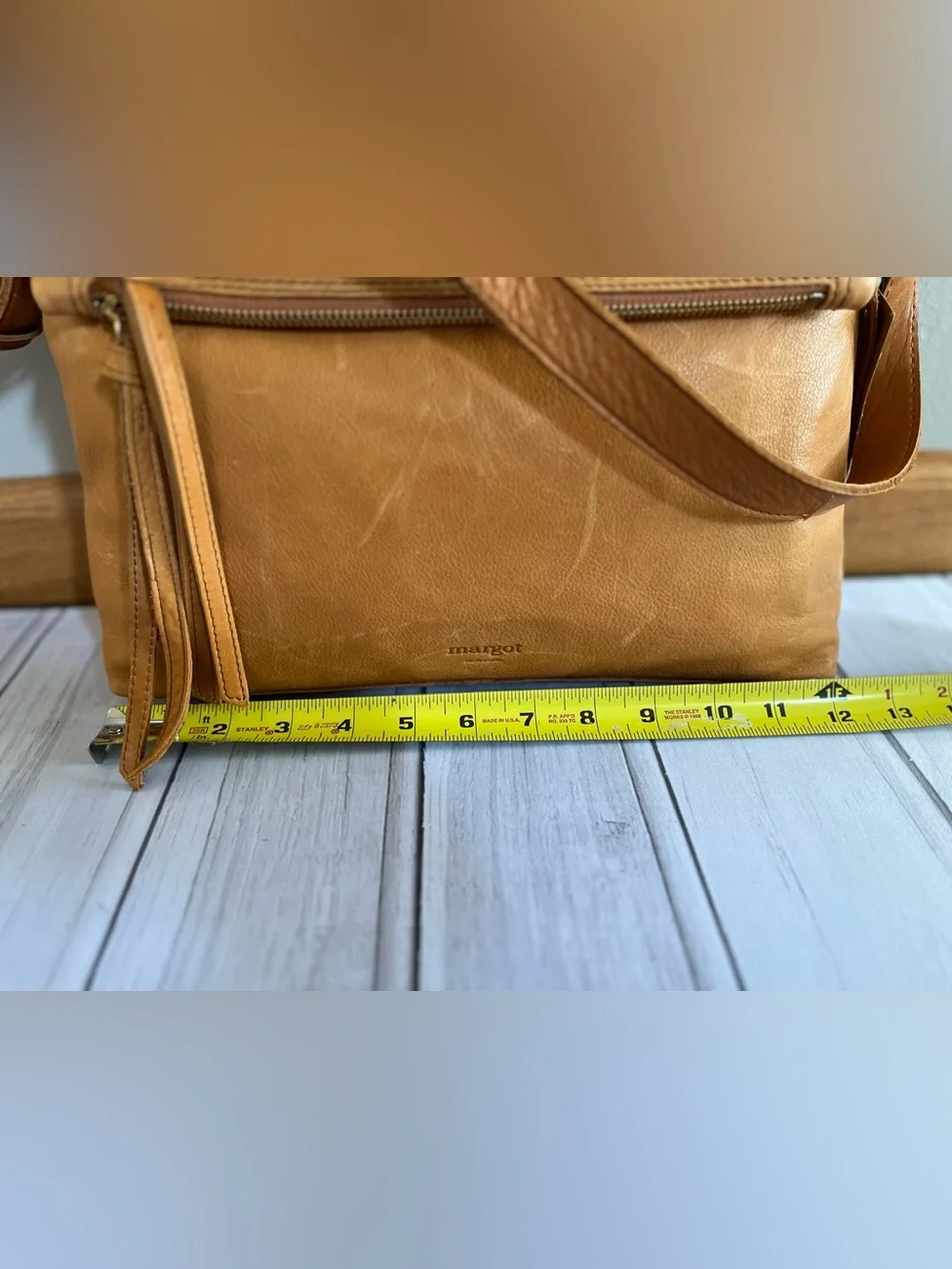 New Margot Mickey Hobo double zip crossbody shoulder leather purse bag cognac